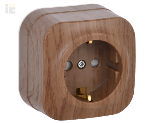 ERH14-K24-16 | Розетка одноместная для открытой установки РСш20-3-ХД с заземлением и защитной шторкой 16А GLORY дуб | IEK