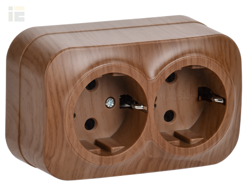 ERH21-K24-16 | Розетка двухместная для открытой установки РС22-3-ХД с заземлением 16А GLORY дуб | IEK