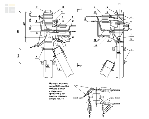 Опора УА34 ж/б угловая анкерная двухцепная с ответвлением в две стороны СИП4-4