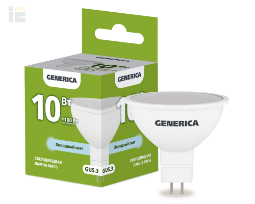 LL-MR16-10-230-65-GU5-G | Лампа LED MR16 софит 10Вт 230В 6500К GU5.3 | GENERICA