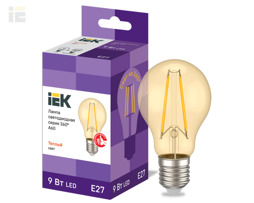LLF-A60-9-230-30-E27-CLG | Лампа светодиодная A60 шар золото 9Вт 230В 2700К E27 серия 360° | IEK