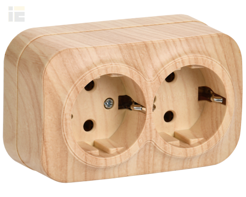 ERH21-K34-16 | Розетка двухместная для открытой установки РС22-3-ХС с заземлением 16А GLORY сосна | IEK