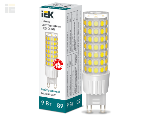 LLE-CORN-9-230-40-G9 | Лампа светодиодная CORN капсула 9Вт 230В 4000К керамика G9 | IEK