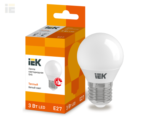 LLE-G45-3-230-30-E27 | Лампа светодиодная G45 шар 3Вт 230В 3000К E27 | IEK