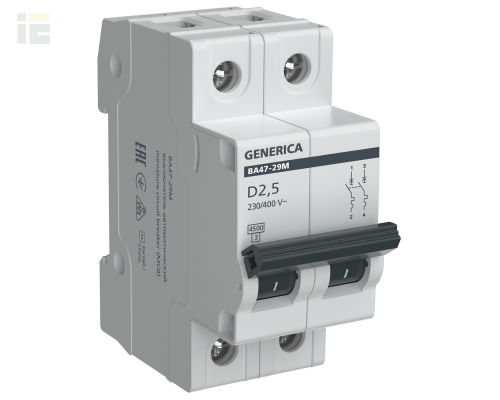 Автоматический выключатель ВА47-29М 2P 2,5А 4,5кА D GENERICA