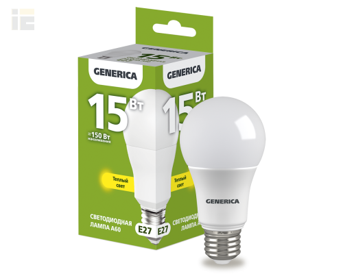 LL-A60-15-230-30-E27-G | Лампа LED A60 груша 15Вт 230В 3000К E27 | GENERICA