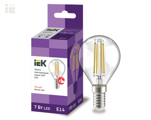 LLF-G45-7-230-30-E14-CL | Лампа светодиодная G45 шар прозрачная 7Вт 230В 3000К E14 серия 360° | IEK