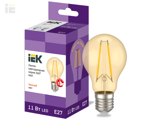 LLF-A60-11-230-30-E27-CLG | Лампа светодиодная A60 шар золото 11Вт 230В 2700К E27 серия 360° | IEK