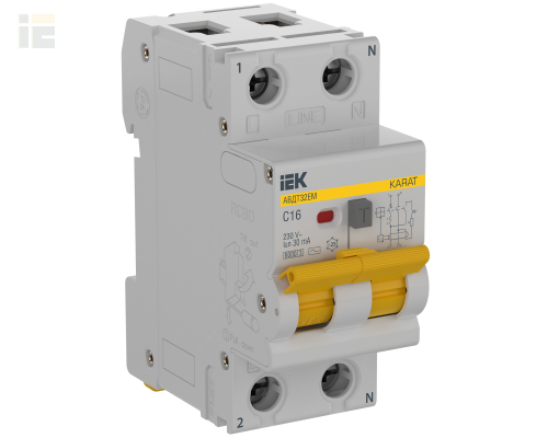 KARAT Автоматический выключатель дифференциального тока АВДТ32EM 1P+N C16 30мА тип AC IEK