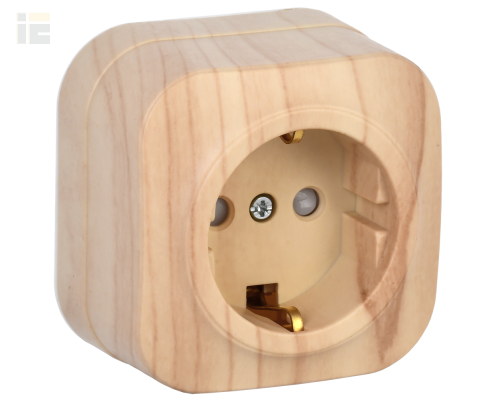 ERH14-K34-16 | Розетка одноместная для открытой установки РСш20-3-ХС с заземлением и защитной шторкой 16А GLORY сосна | IEK