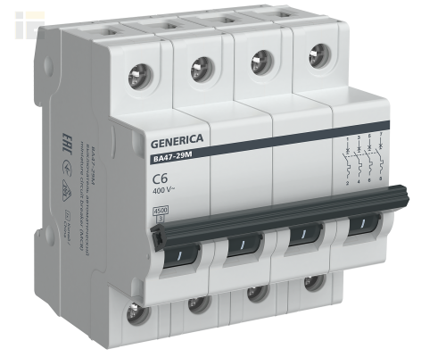 Автоматический выключатель ВА47-29М 4P 6А 4,5кА C GENERICA