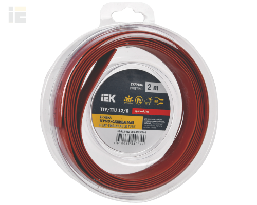 Трубка термоусадочная ТТУ нг-LS 12/6 красная (2м/упак)