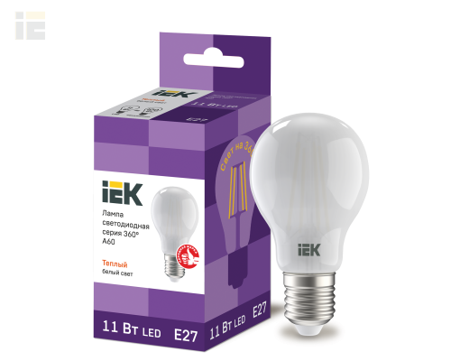 LLF-A60-11-230-30-E27-FR | Лампа светодиодная A60 шар матовая 11Вт 230В 3000К E27 серия 360° | IEK