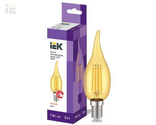 LLF-CB35-7-230-30-E14-CLG | Лампа светодиодная CВ35 свеча на ветру золото 7Вт 230В 2700К E14 серия 360° | IEK