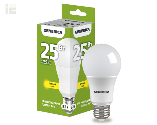 LL-A65-25-230-30-E27-G | Лампа LED A65 груша 25Вт 230В 3000К E27 | GENERICA