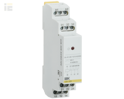 OIR-308-ACDC12V | Реле промежуточное модульное OIR 3 контакта 8А 12В AC/DC | IEK