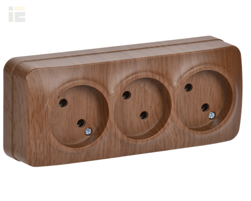 ERH30-K24-10 | Розетка трехместная для открытой установки РС23-2-ХД без заземления 10А GLORY дуб | IEK