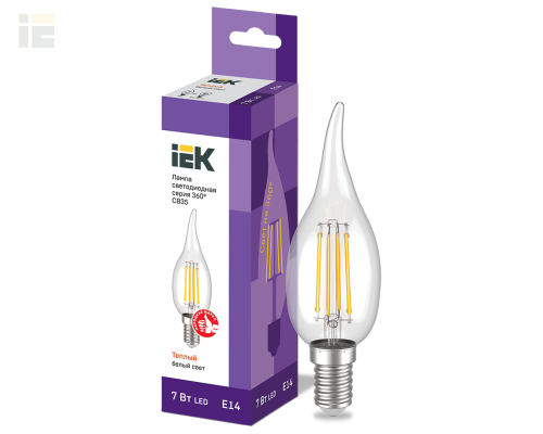 LLF-CB35-7-230-30-E14-CL | Лампа светодиодная CВ35 свеча на ветру прозрачная 7Вт 230В 3000К E14 серия 360° | IEK