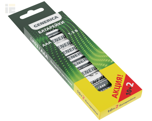 Батарейка щелочная Alkaline LR03/AAA (10+2шт/кор) ПРОМО GENERICA