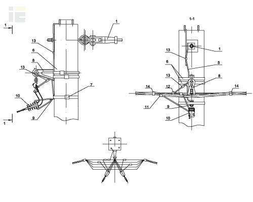 Опора УПС33 ж/б специальная угловая с оттяжкой одноцепная с ответвлением в одну сторону 2хСИП4-2