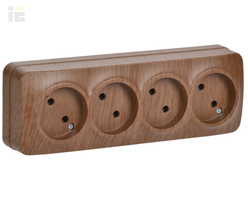 ERH40-K24-10 | Розетка четырехместная для открытой установки РС24-2-ХД без заземления 10А GLORY дуб | IEK