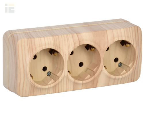 ERH31-K34-16 | Розетка трехместная для открытой установки РС23-3-ХС с заземлением 16А GLORY сосна | IEK