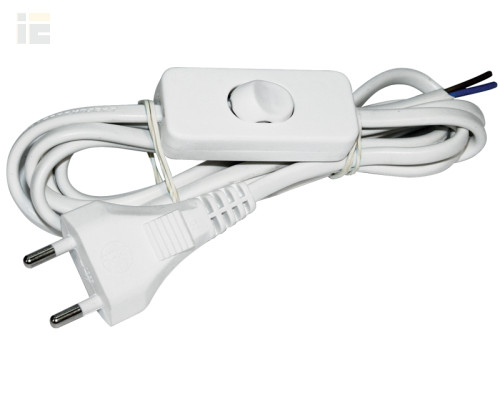 WUP20-02-K01 | Шнур УШ-1КВ опрессованный с вилкой со встроенным выключателем 2х0,75/2м белый | IEK