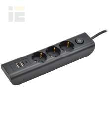 MODERN Удлинитель У03В 3 места с заземляющим контактом 2м 3х1мм2 16А/250В USBх3 черный IEK
