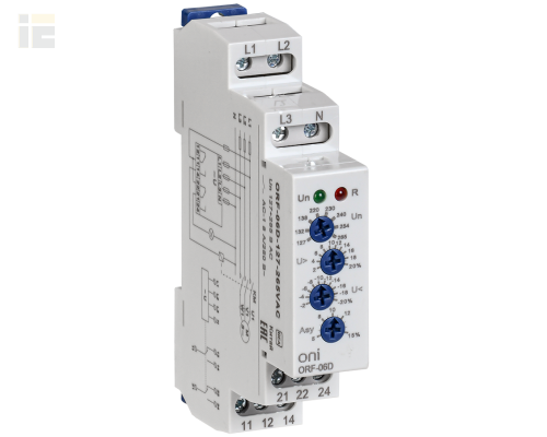 Реле контроля фаз ORF-06D 3 фазы 2 контакта 127-265В AC с контролем нейтрали ONI