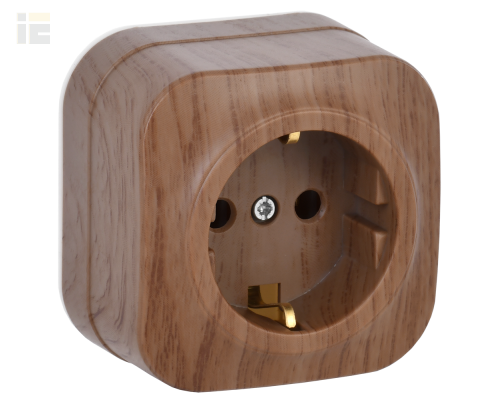 ERH11-K24-16 | Розетка одноместная для открытой установки РС20-3-ХД с заземлением 16А GLORY дуб | IEK