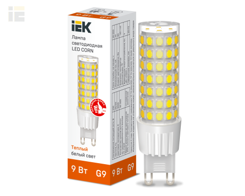 LLE-CORN-9-230-30-G9 | Лампа светодиодная CORN капсула 9Вт 230В 3000К керамика G9 | IEK