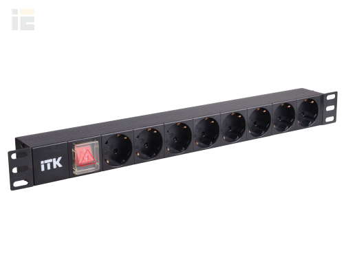 PH12-8D1 | ITK PDU 8 розеток нем. ст, с LED выкл,1U, шнур 2м вилка нем. ст |