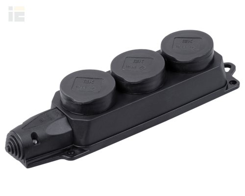 PKR61-016-2-K02 | Розетка (колодка) 3-местная РБ33-1-0м с защитными крышками IP44 ОМЕГА каучук | IEK