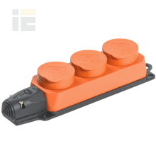 Розетка (колодка) 3-местная РБ33-1-0м с защитными крышками IP44 ОМЕГА каучук оранжевая IEK