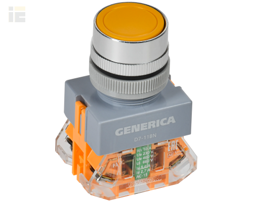 Кнопка управления D7-11BN d=22мм 1з+1р желтая GENERICA