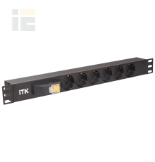 ITK PDU 6 розеток DIN49440 (нем. станд.), с автоматом на 10А, 1U, без шнура, вх. IEC320 C14, алюминиевый профиль, черный