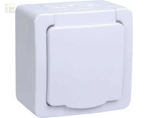 ERMP12-K01-16-54-EC | Розетка 1-местная для открытой установки РСб20-3-ГПБб с заземляющим контактом IP54 ГЕРМЕС PLUS (цвет крышки:белый) | IEK