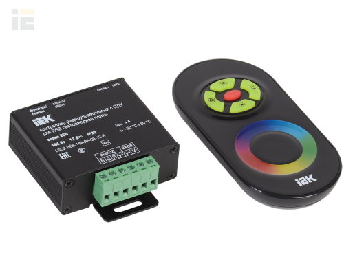 LSC1-RGB-144-RF-20-12-B | Контроллер с ПДУ радио RGB 3 канала 12В 4А 144Вт черный | IEK