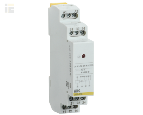 OIR-308-ACDC24V | Реле промежуточное модульное OIR 3 контакта 8А 24В AC/DC | IEK