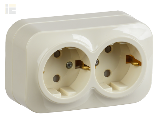 ERH24-K33-16 | Розетка двухместная для открытой установки РСш22-3-ХК с заземлением и защитной шторкой 16А GLORY кремовый | IEK