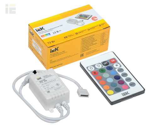 LSC1-RGB-072-IR-20-12-W | Контроллер с ПДУ ИК RGB 3 канала 12В 2А 72Вт | IEK