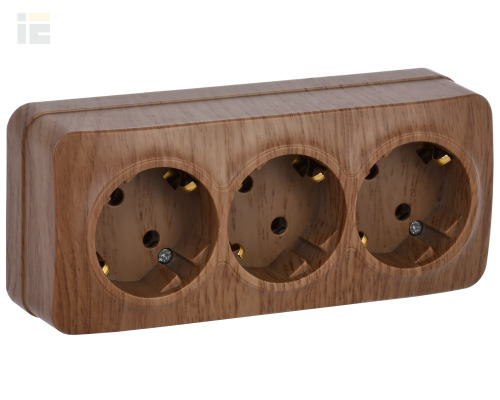 ERH31-K24-16 | Розетка трехместная для открытой установки РС23-3-ХД с заземлением 16А GLORY дуб | IEK