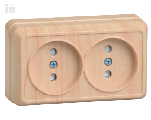 ERO23-K03-10-DC | Розетка 2-местная для открытой установки РСш22-2-ОС без заземляющего контакта с защитной шторкой 10А ОКТАВА сосна | IEK