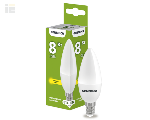 LL-C35-08-230-30-E14-G | Лампа LED C35 свеча 8Вт 230В 3000К E14 | GENERICA