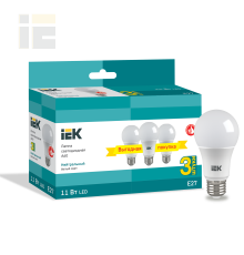 Лампа светодиодная A60 груша 11Вт 230В 4000К E27 (3шт/упак) IEK