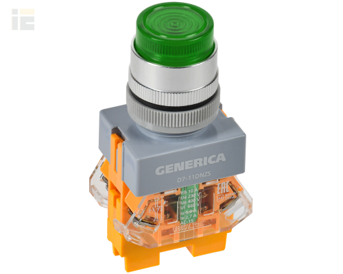 Кнопка управления D7-11DNZS d=22мм 1з+1р с подсветкой и фиксацией зеленая GENERICA