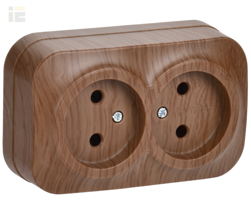 ERH20-K24-10 | Розетка двухместная для открытой установки РС22-2-ХД без заземления 10А GLORY дуб | IEK