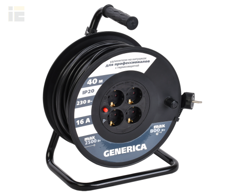 WKP20-16-04-40-G | Катушка УК40 с т/з 4 места 2P+PE/40м 3х1,5мм2 | GENERICA