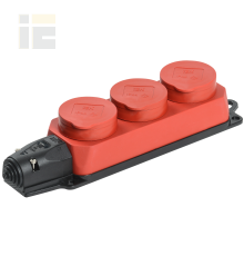 Розетка (колодка) 3-местная РБ33-1-0м с защитными крышками IP44 ОМЕГА каучук красная IEK