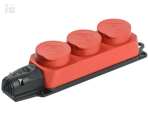 PKR61-016-2-K04 | Розетка (колодка) 3-местная РБ33-1-0м с защитными крышками IP44 ОМЕГА каучук красная | IEK